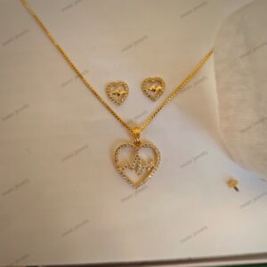 PS 3 Premium Heart-Leaf Micro Gold Plated Pendant Set full heart